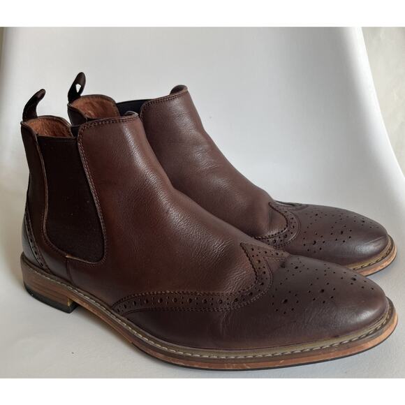 Mens Florsheim Streets WT Chelsea Boots Size 10 Brown Leather Wingtip Brogue EUC main image 6
